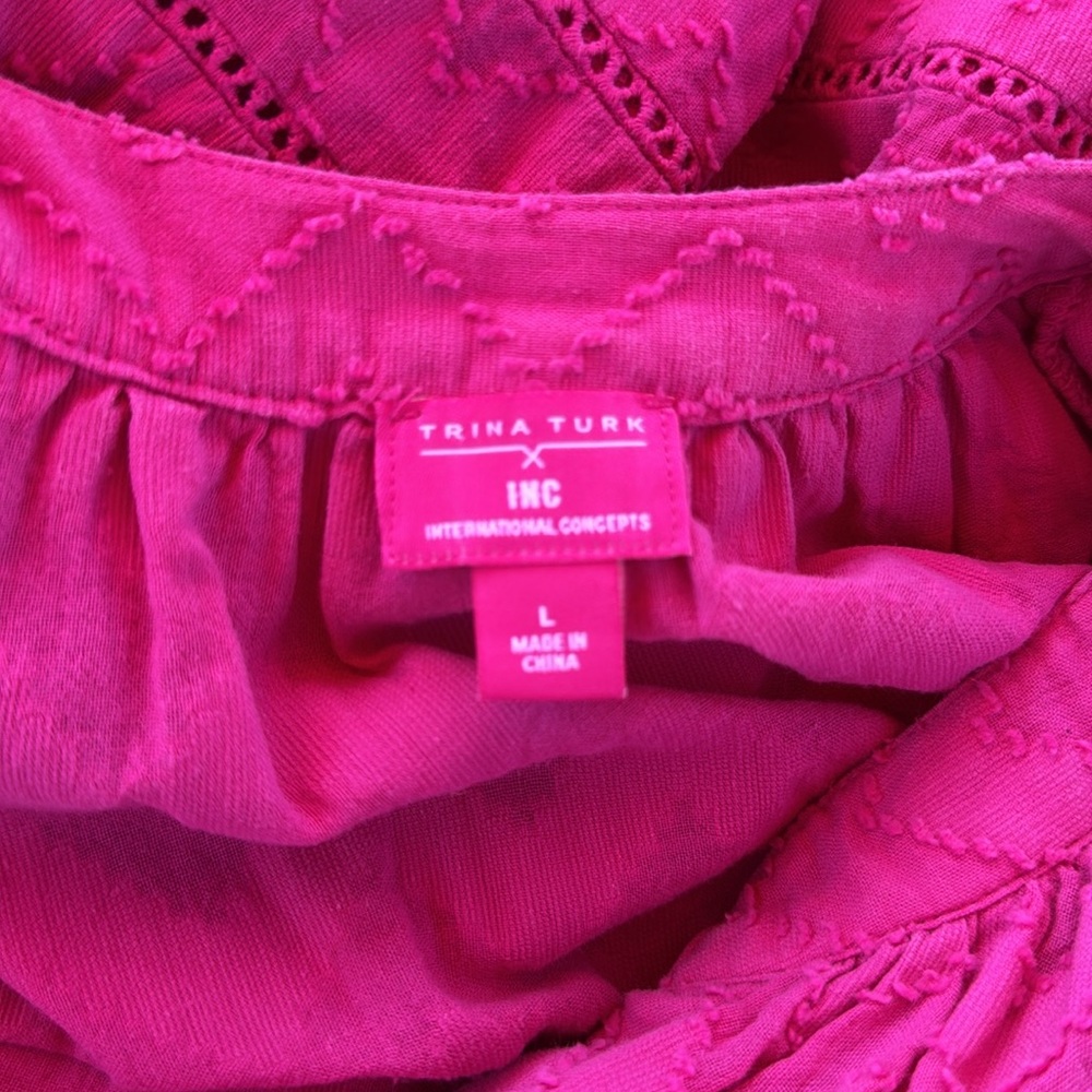 INC International Concepts Pink 3/4 Sleeve Relaxed Blouse Trina Turk - Picture 7 of 8